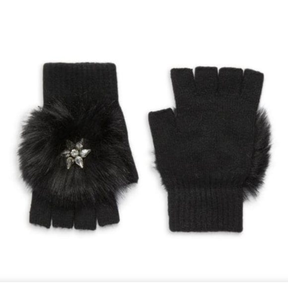 đź’•NWT Glamourpuss NYC Faux Fur Trim & Wool Blend Fingerless Glovesđź’• - Picture 1 of 4